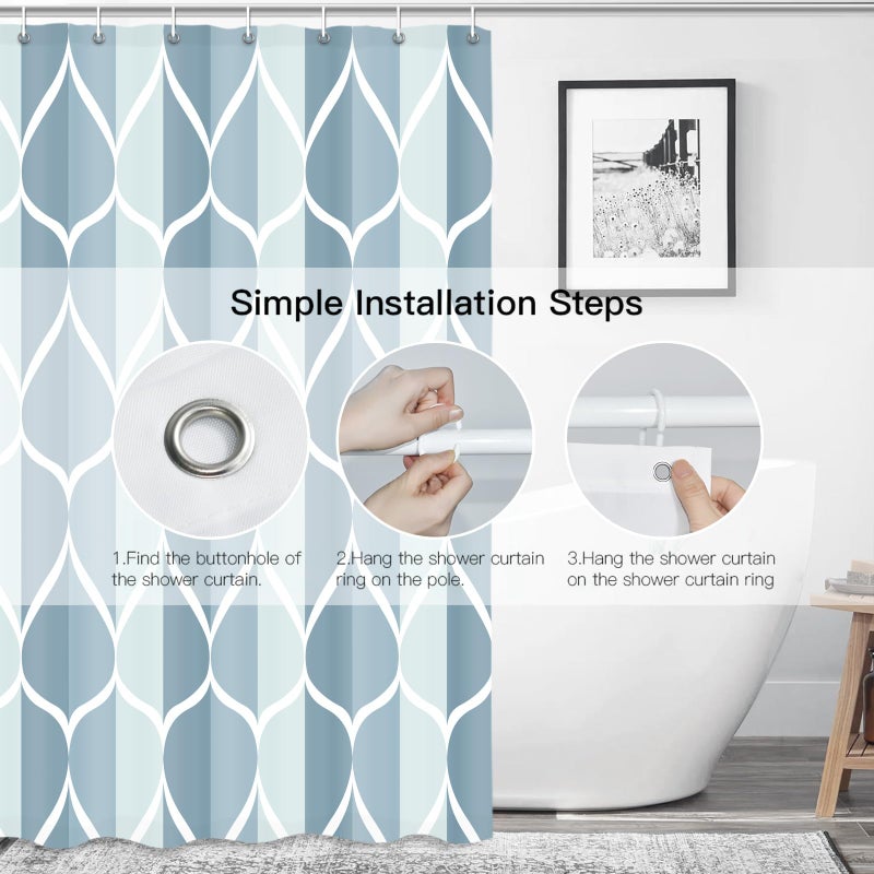 Gelbchu Dark Blue Geometric Shower Curtain  Waterproof Design and Polyester  Quick-Drying  Weighted Hem  Modern Shower Curtains Set for Bathroom W 72 x H 72  Machine Washable with 12 Hooks - Image 3